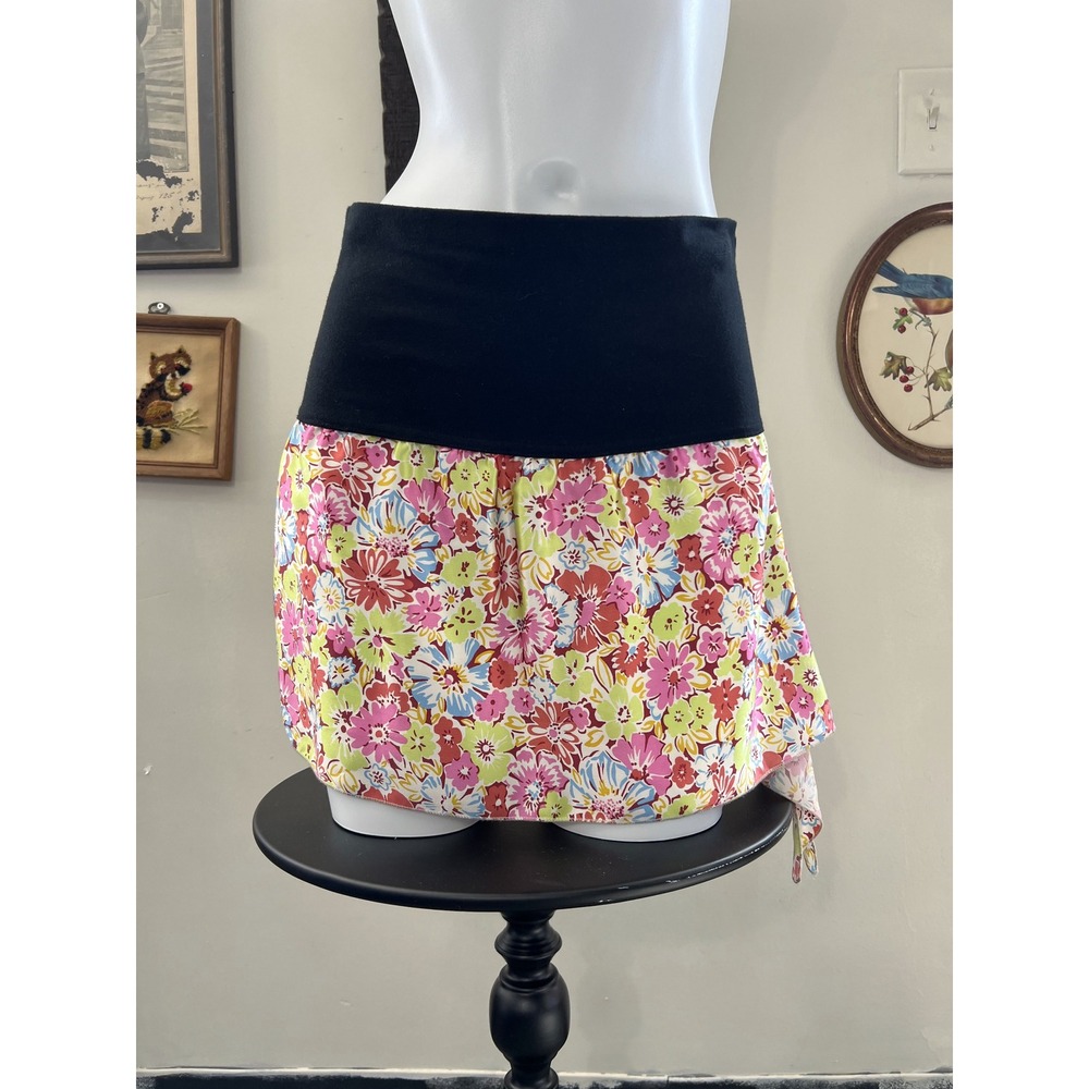 Vintage Duo Originals Floral Silk Foldover Waist Asymmetric Skirt One Size
